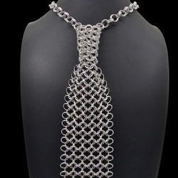 Silver Aluminum Chainmail Tie 19 inch long, adjustable neck - view 4