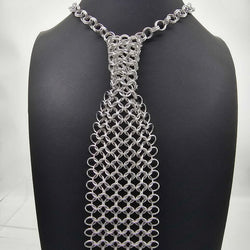 Silver Aluminum Chainmail Tie 19 inch long, adjustable neck - view 2