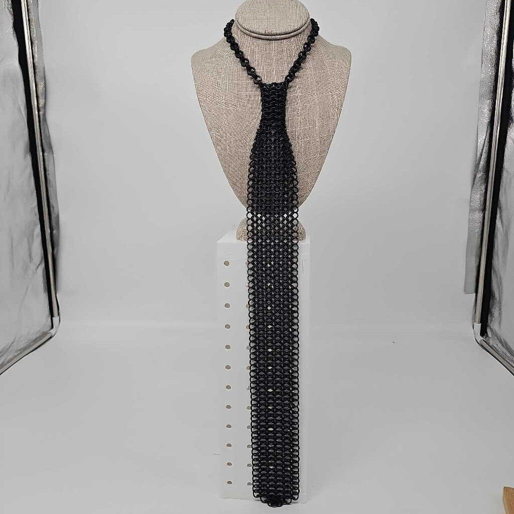 Black Aluminum Chainmail Tie 19 inch long, adjustable neck