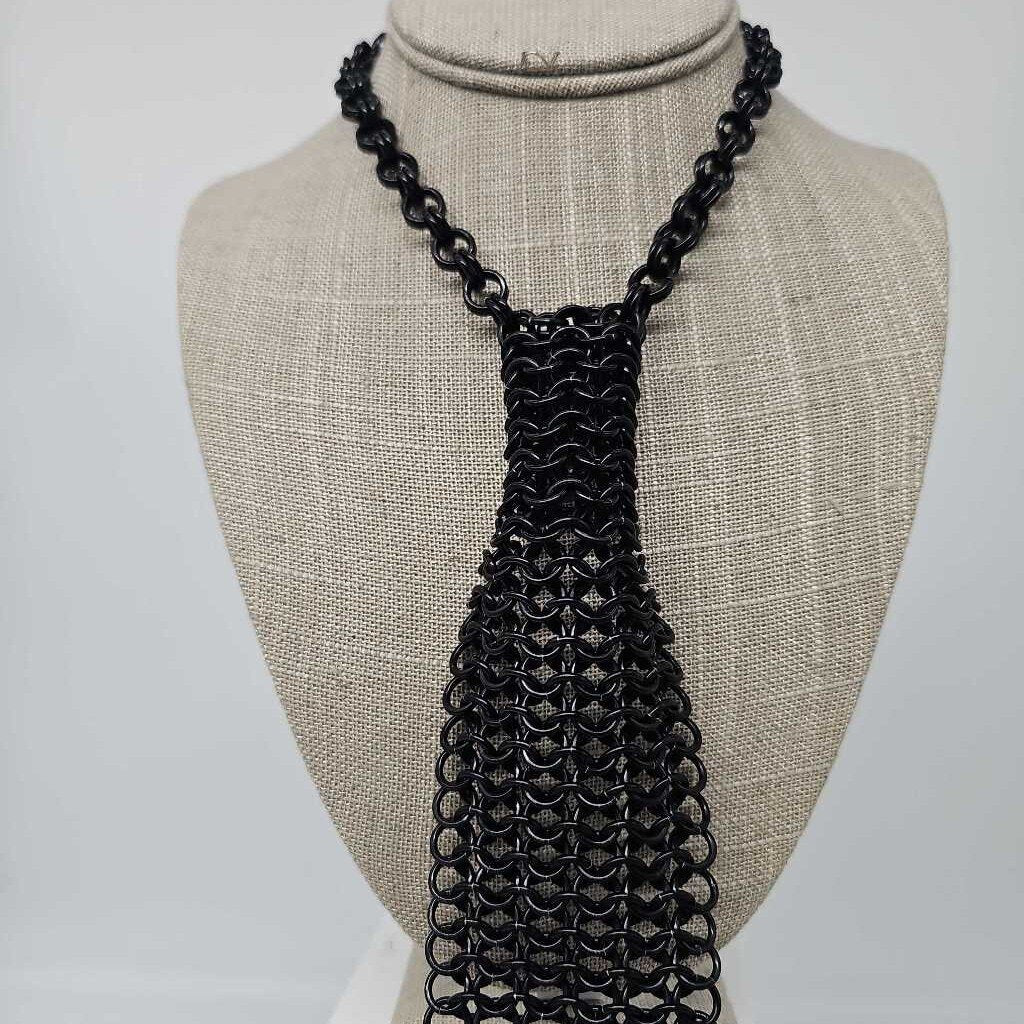 Black Aluminum Chainmail Tie 19 inch long, adjustable neck