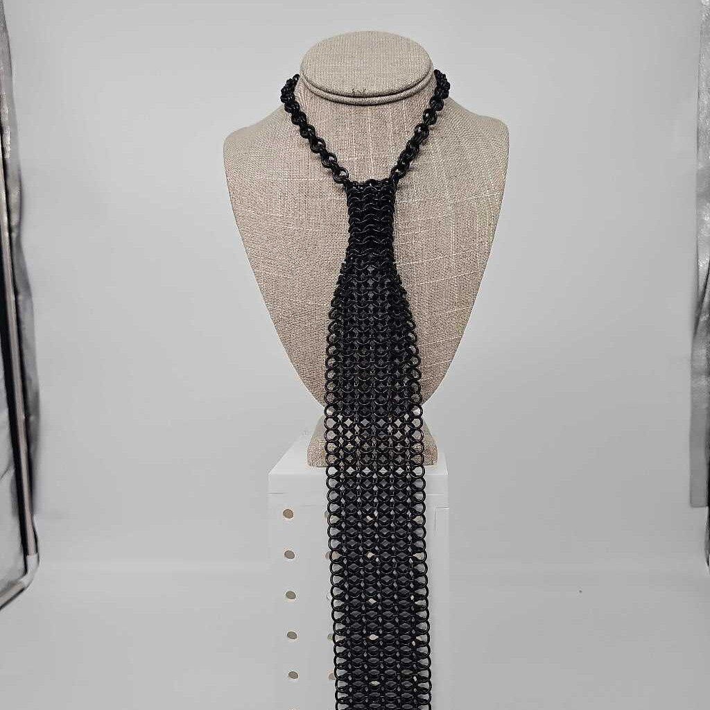 Black Aluminum Chainmail Tie 19 inch long, adjustable neck