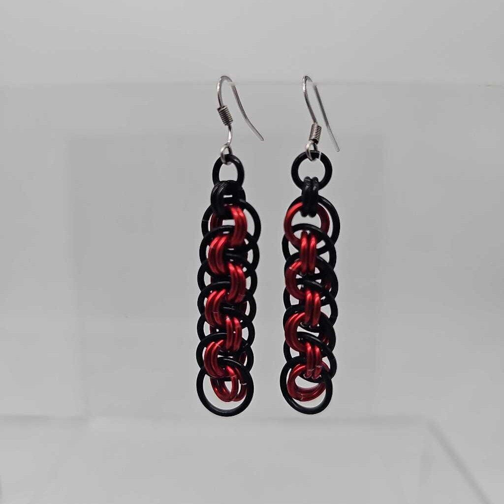 Black Red Viper Basket Earrings Surgical Steel Ear Wires