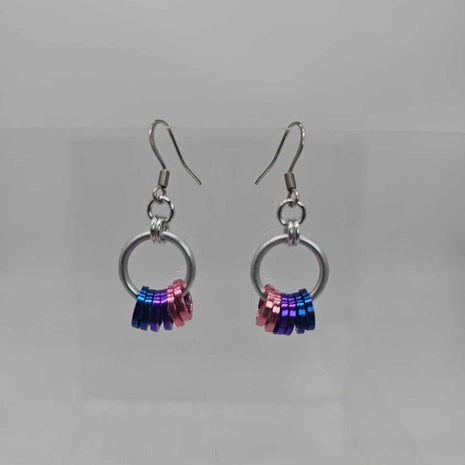 Silver , Pink, Purple, Blue Bisexual Minimalist Earrings Surgical Steel Ear Wires