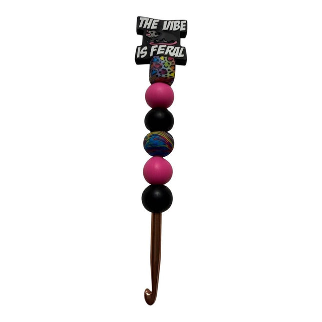 Ergonomic beaded crochet hook 5.5mm "This vibe is feral"
