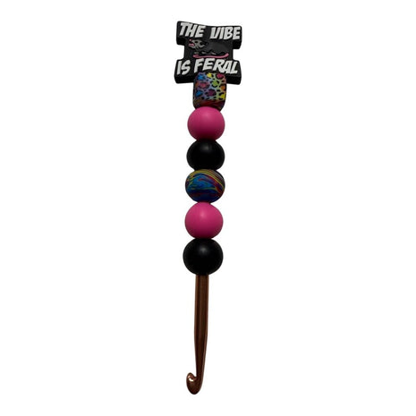 Ergonomic beaded crochet hook 5.5mm "This vibe is feral"