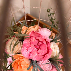 Vintage Bird Cage filled with Pink, White and Orange Sola Wood Flowers - view 2