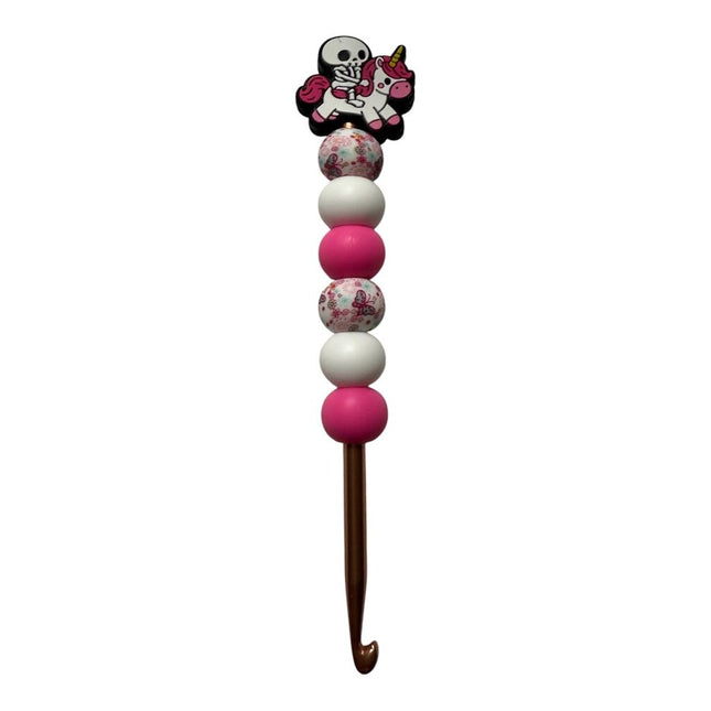 Ergonomic beaded crochet hook 5.5mm "skeleton & unicorn"