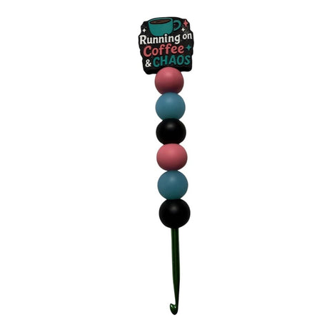 Ergonomic beaded crochet hook 4mm "running on coffee and chaos"