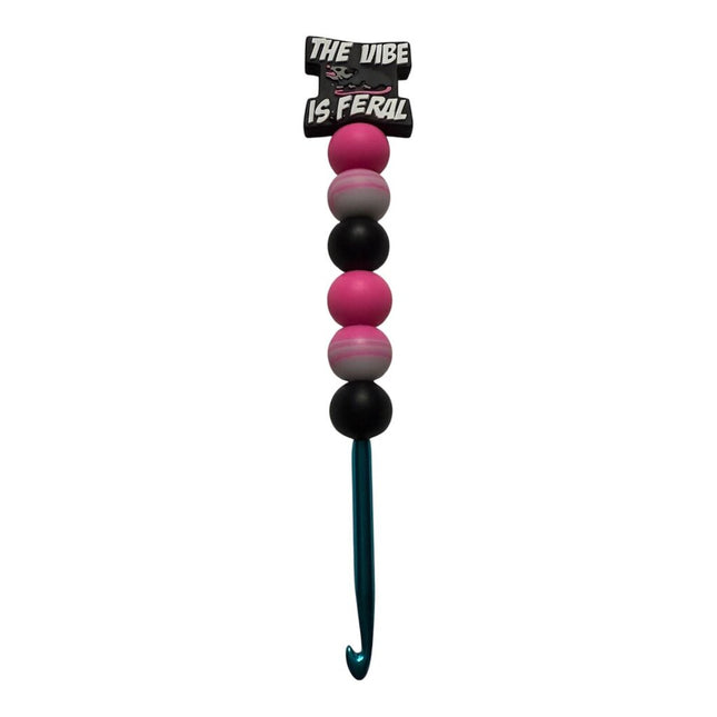 Ergonomic beaded crochet hook 5mm "this vibe is feral"