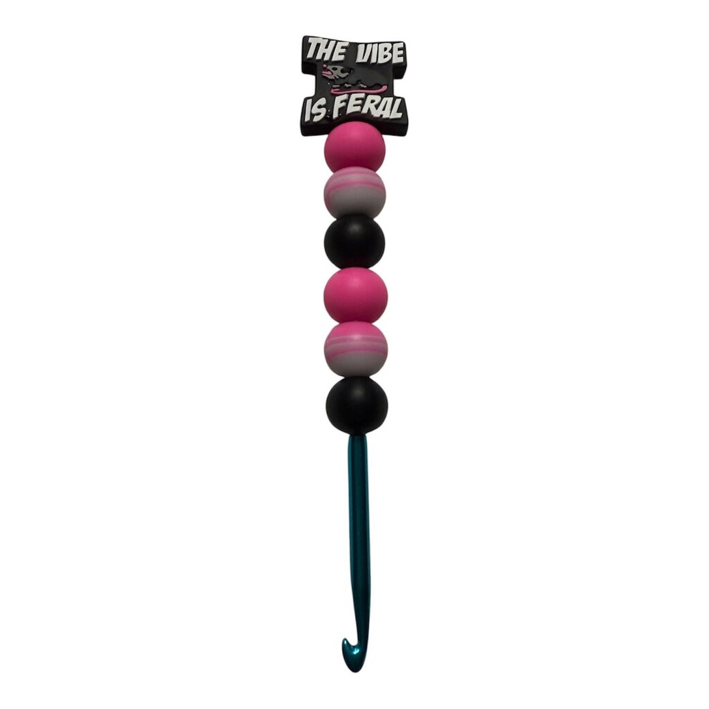 Ergonomic beaded crochet hook 5mm "this vibe is feral"