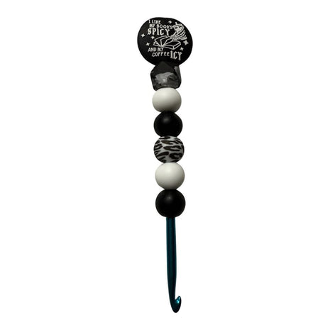 Ergonomic beaded crochet hook 5mm "I like my books spicy & my coffee icy"