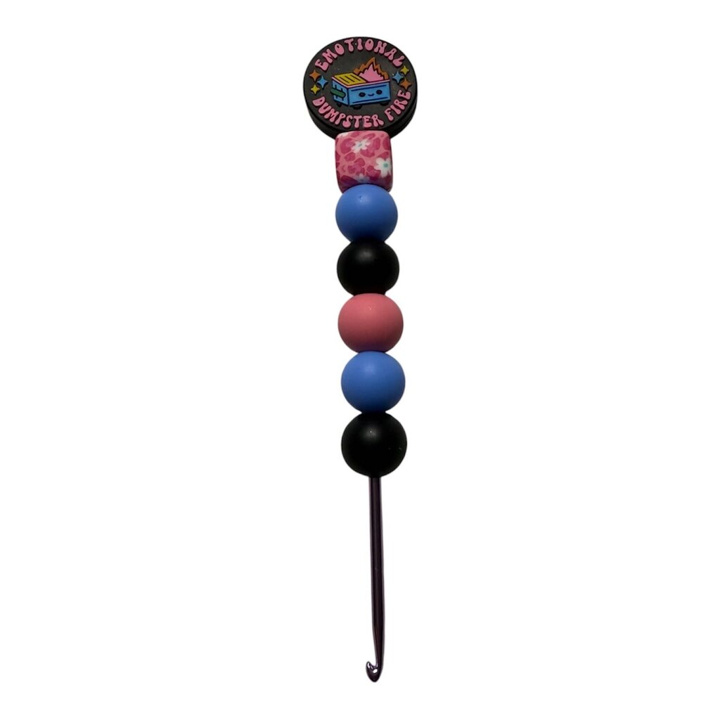 Ergonomic beaded crochet hook 3mm "emotional dumpster fire"