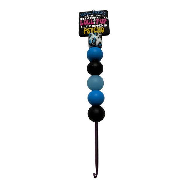 Ergonomic beaded crochet hook 3mm "well aren't you a lollipop triple dipped in psycho"