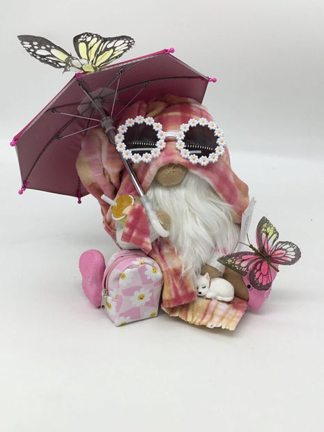 medium hot pink umbrella gnome with white dog butterflies
