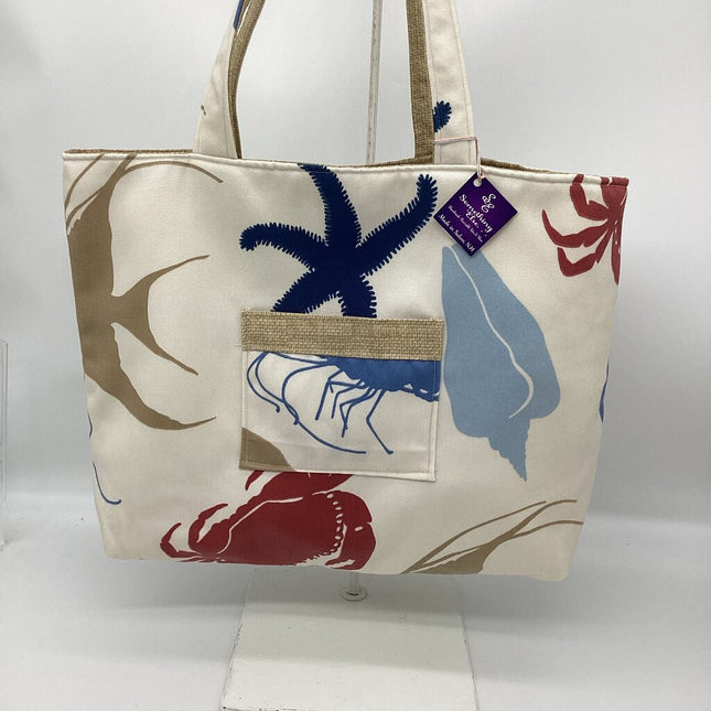 Beige w/ crab,shell, starfish w/ tan