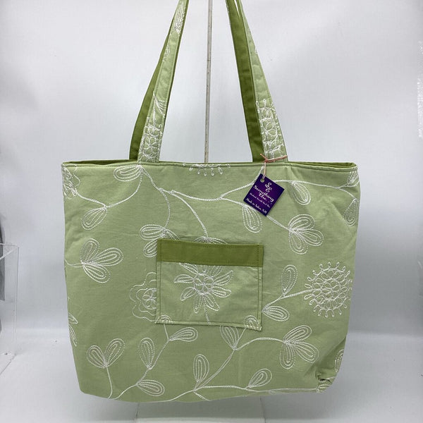 Green embroidery with green reversible tote bag