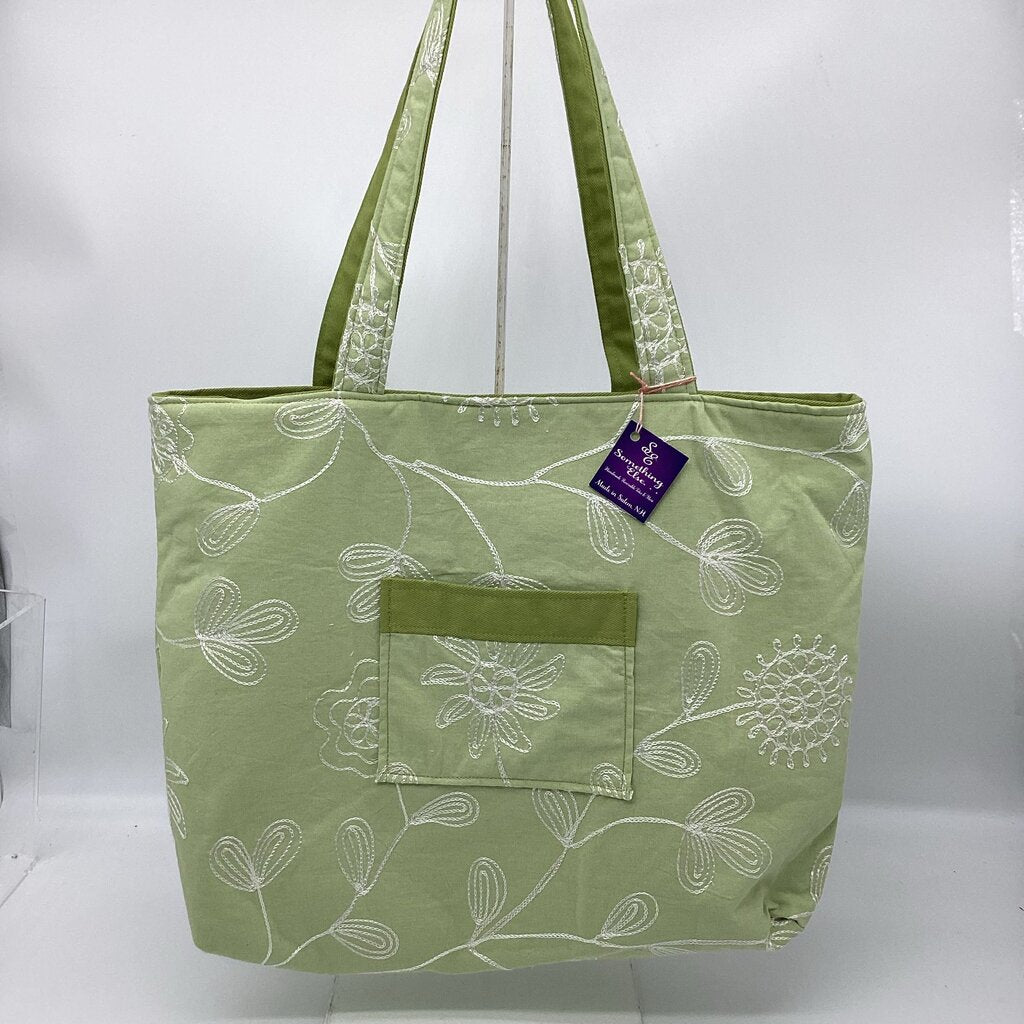 Green embroidery with green reversible tote bag