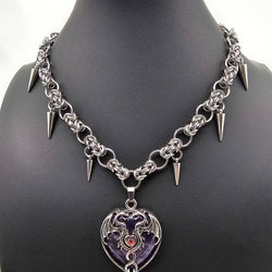 Stainless Steel Byzantine Choker with Amethyst Dragon Heart - view 1