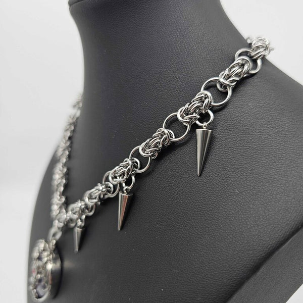 Stainless Steel Byzantine Choker with Amethyst Dragon Heart
