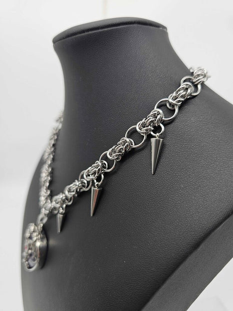 Stainless Steel Byzantine Choker with Amethyst Dragon Heart