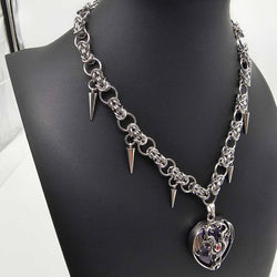 Stainless Steel Byzantine Choker with Amethyst Dragon Heart - view 5