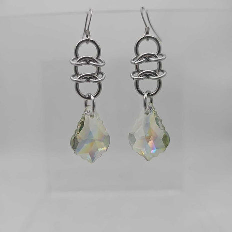 Silver aluminum and white crystal earrings surgical steel ear wires