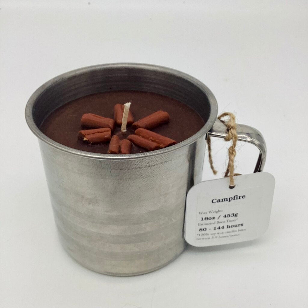 Campfire (Silver Camper Mug) - Mug Candle - 100% Soy Wax