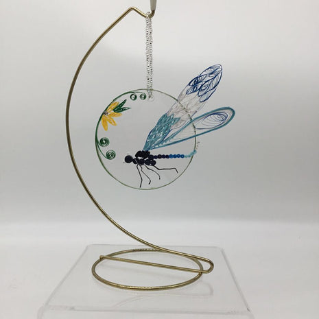 Dragonfly on acrylic with yellow flower