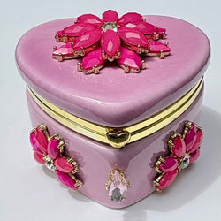 SMALL PINK HEART TRINKET DISH, decorated w/ pink flowers - view 1