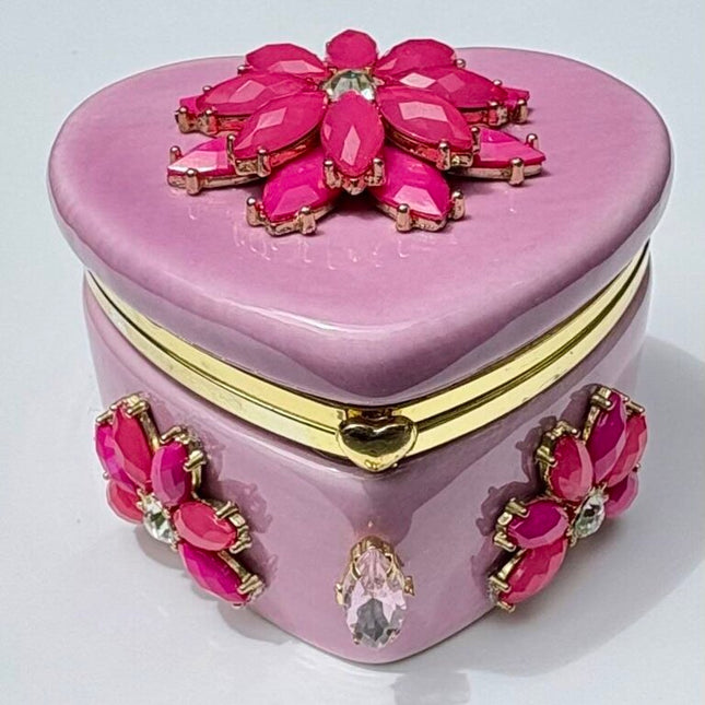 SMALL PINK HEART TRINKET DISH, decorated w/ pink flowers