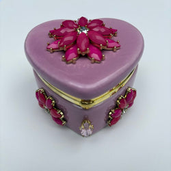 SMALL PINK HEART TRINKET DISH, decorated w/ pink flowers - view 2