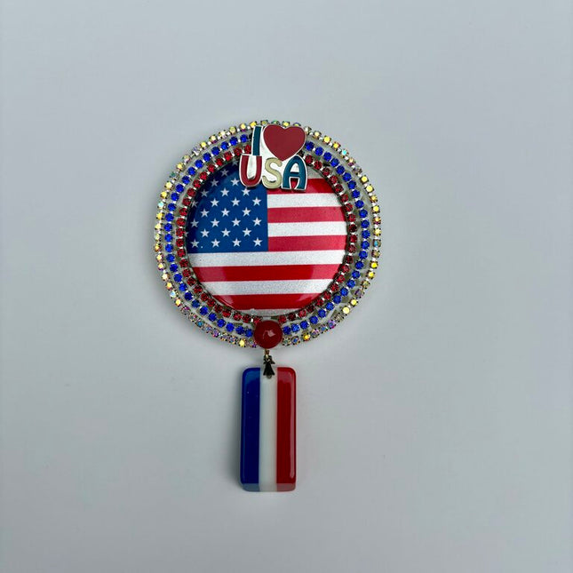 3x3 PATRIOTIC MAGNET- FLAG I LOVE USA VTG JEWELRY & RHINESTONES