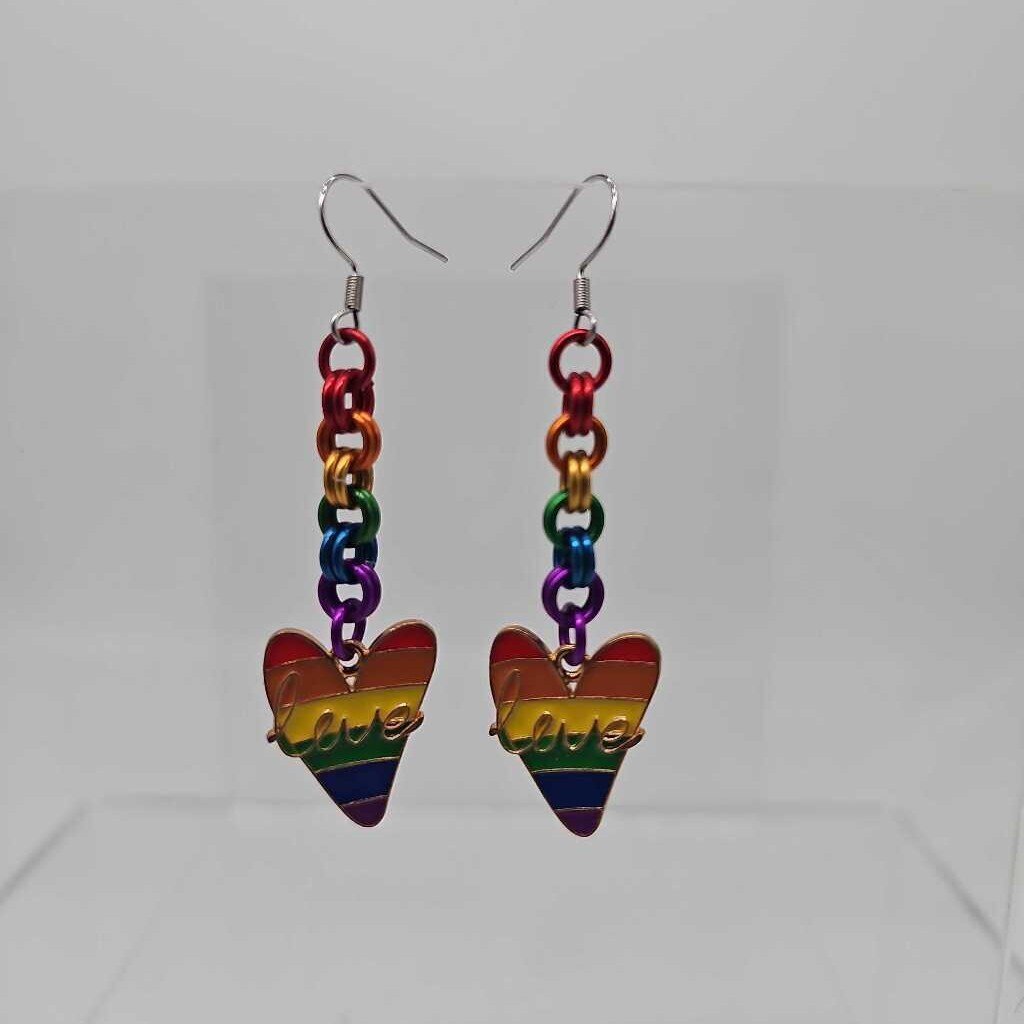 Rainbow Love Charm Earrings Surgical Steel Ear Wires