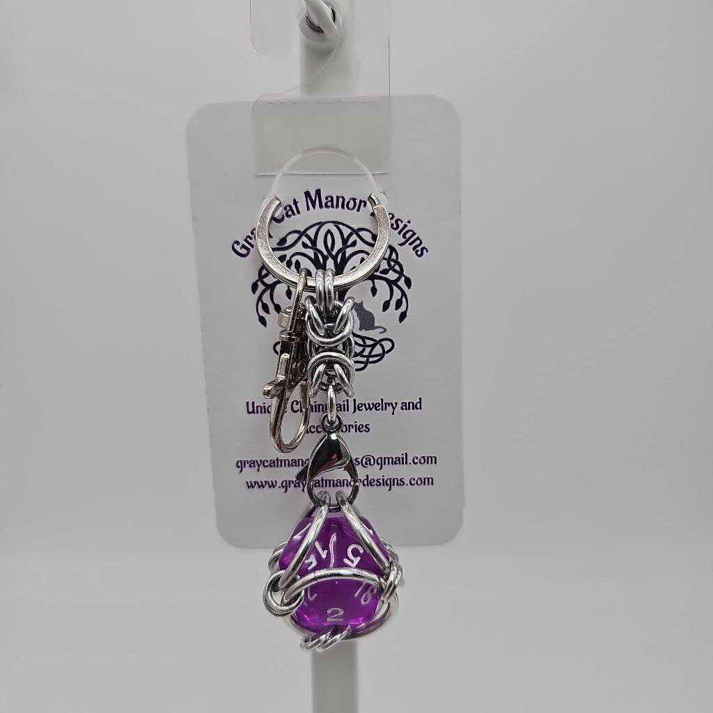 Purple 3 D20 Keychain