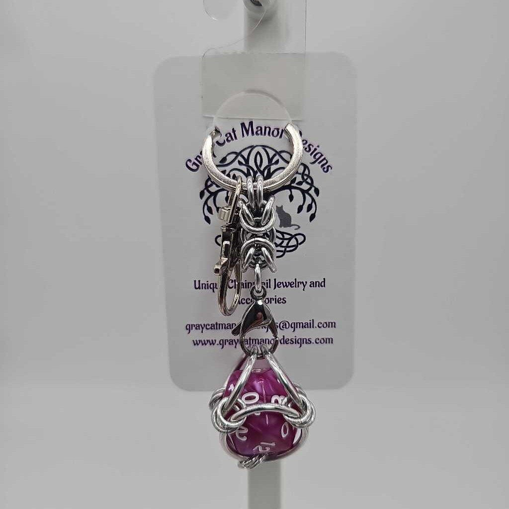 Purple 5 D20 Keychain