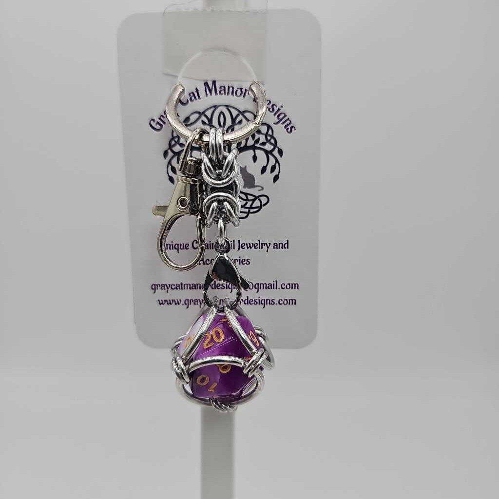 Purple 6 D20 Keychain
