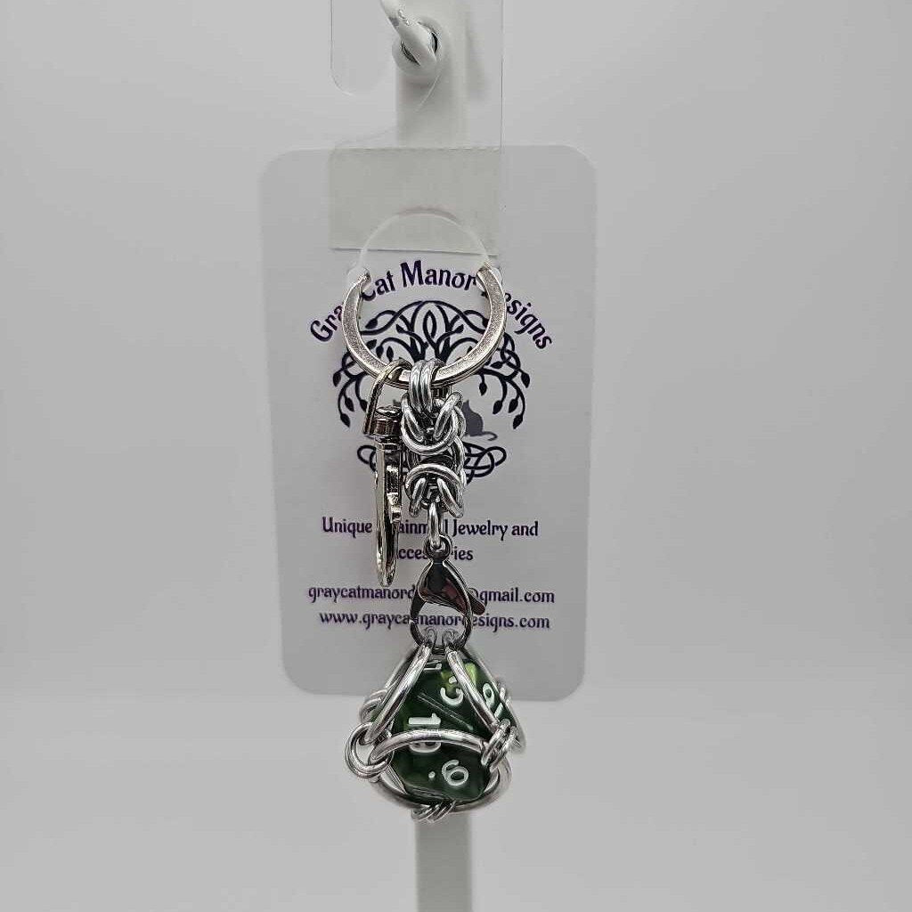 Green 7 D20 Keychain