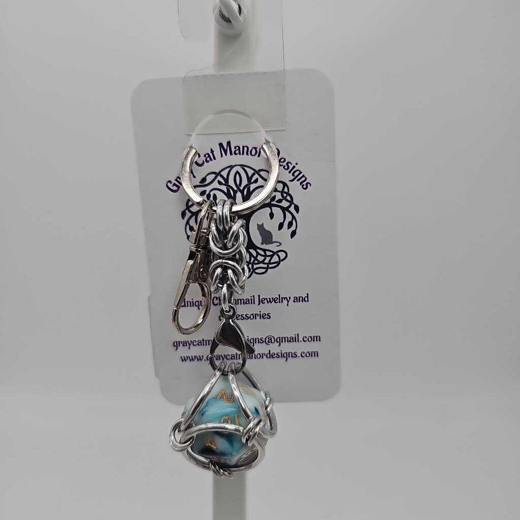 Blue 1 D20 Keychain