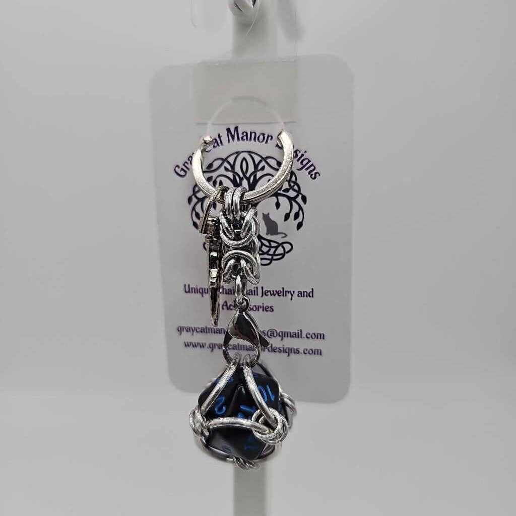 Black 7 D20 Keychain