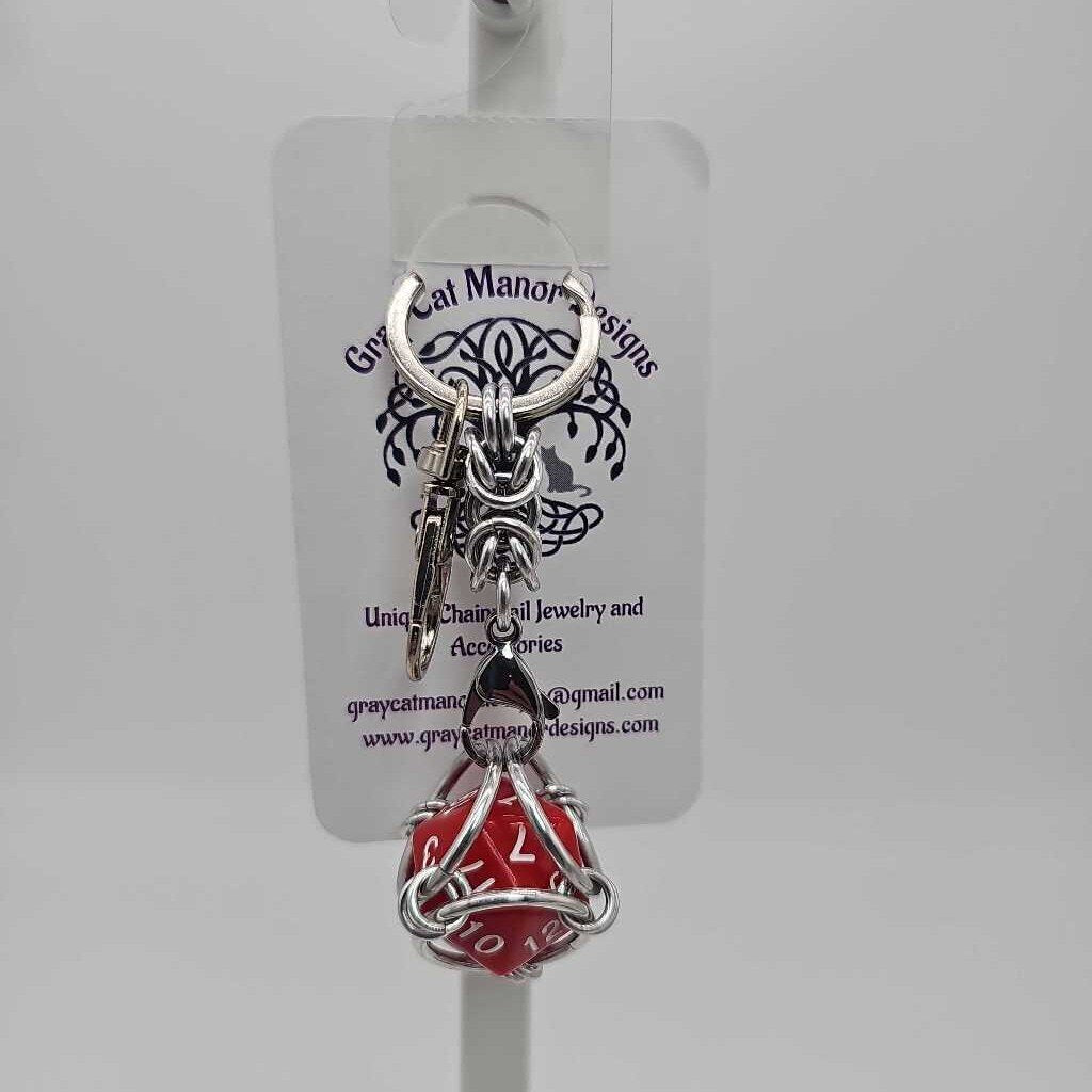 Red 1 D20 Keychain
