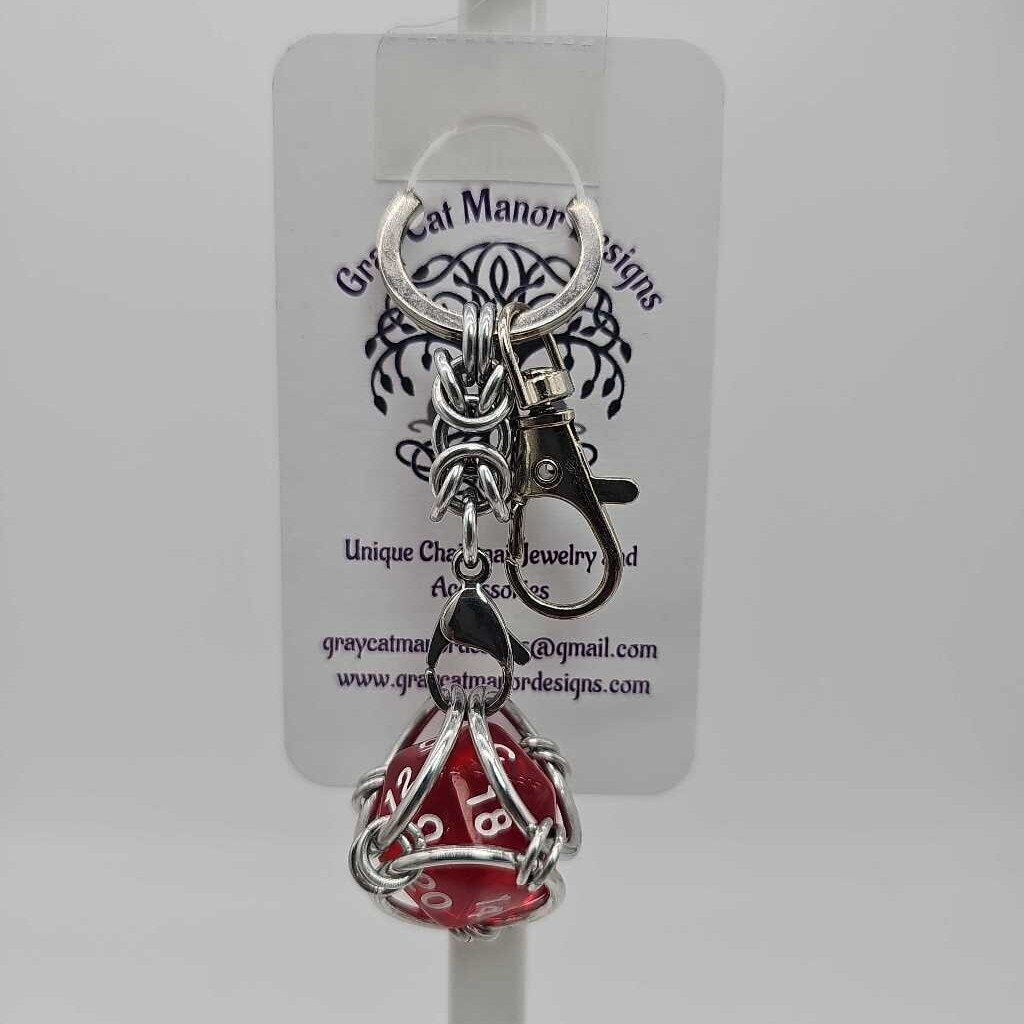 Red 3 D20 Keychain