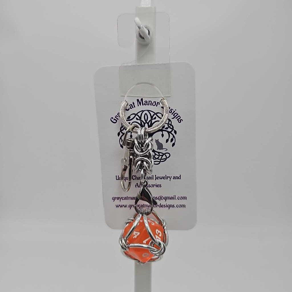 Orange 3 D20 Keychain