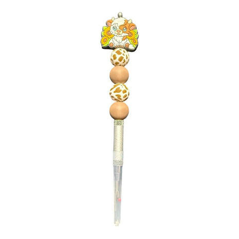 Ergonomic beaded seam ripper "Highland cow and sunflowers"