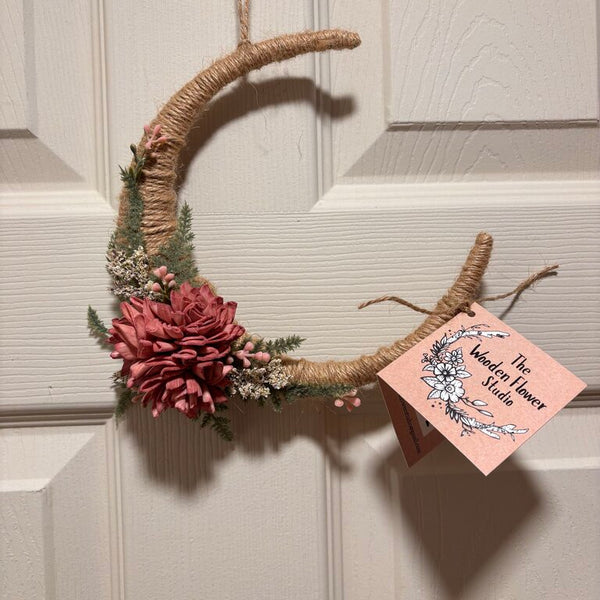 Mini Moon wrapped and decorated with Rust Colored Sola Wood Flowers