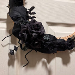 Black Moon made with Black Sola Wood Flowers and pops of blue - view 1