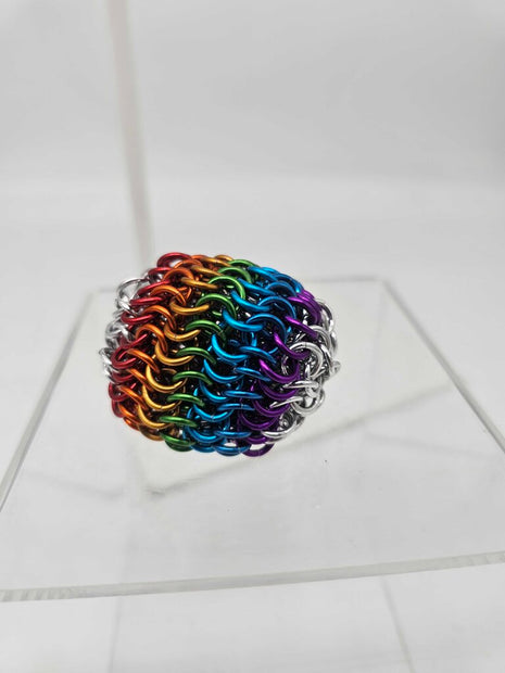Rainbow and Silver juggling ball/foot bag - aluminum, 2 ounce