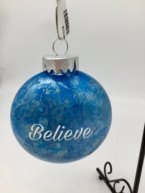 3" Flat Ornament- Blue/Believe/letitsnow