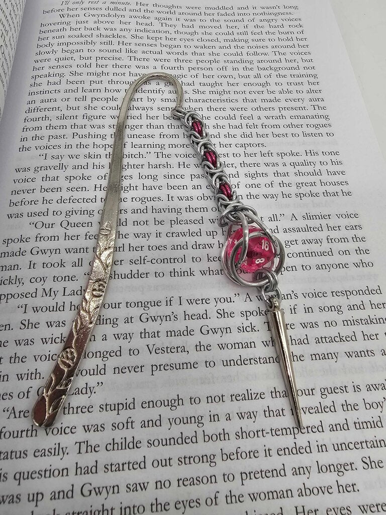 Silver Pink Byzantine with Pink d20 Bookmark