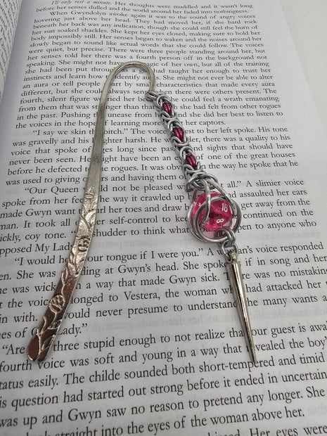 Silver Pink Byzantine with Pink d20 Bookmark