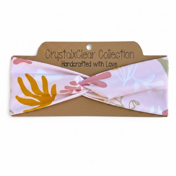 Pale Pink Leaves Soft Stretch Twist Knot Headband